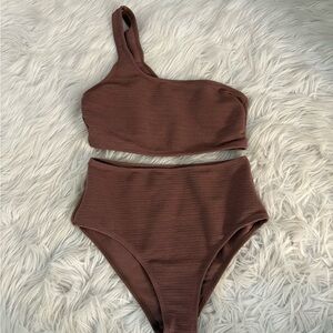 SHEIN Brown One-Shoulder Bikini